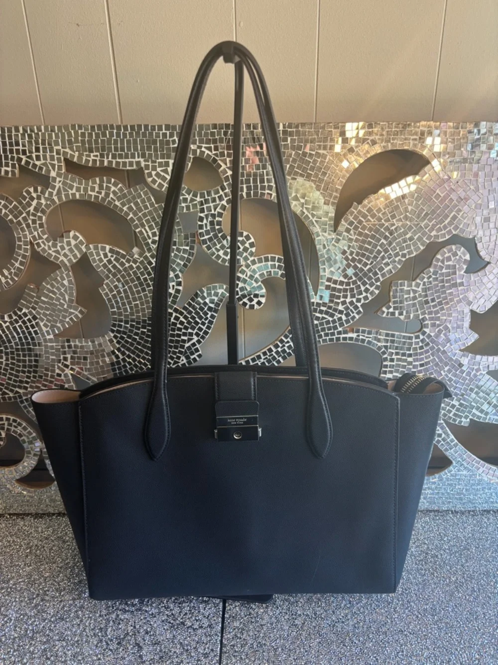 💕Kate Spade Black Leather Tote Bag with Long Straps